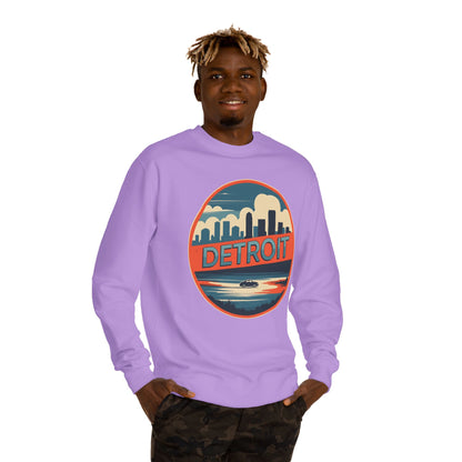 Detroit Skyline Crewneck Sweatshirt — Retro Sunset City Graphic