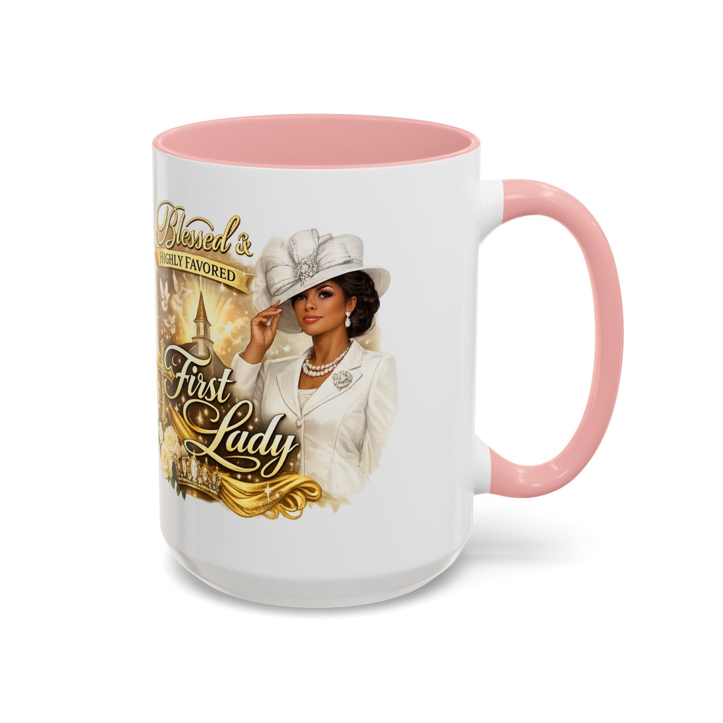 First Lady Inspirational Coffee Mug — "Blessed & Highly Favored" Accent Ceramic Mug