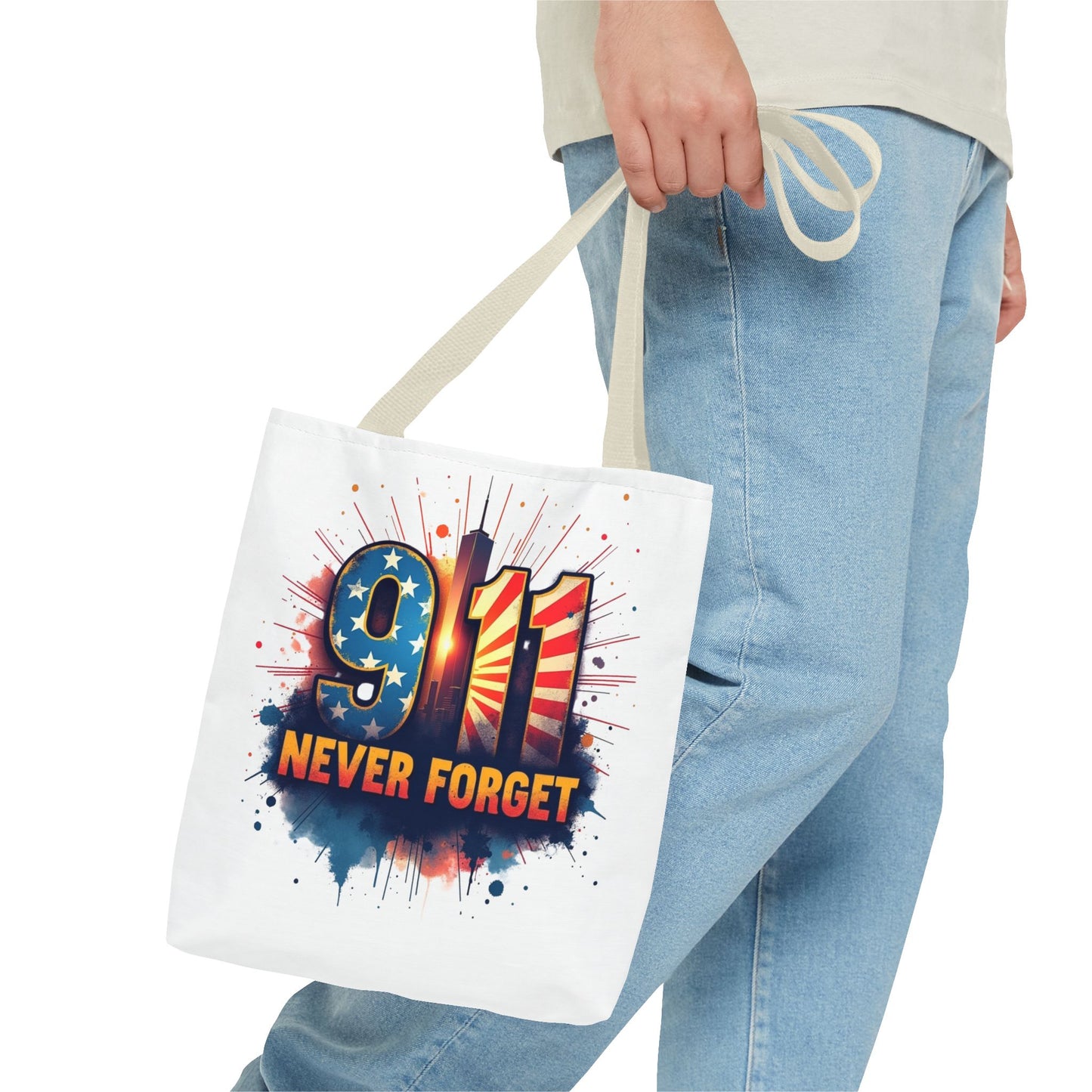 9/11 Never Forget Tote Bag — Patriotic Memorial Tribute Tote
