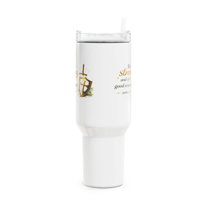 Be Strong Christian 40oz Tumbler – Inspirational Scripture Travel Mug (Joshua 1:9)