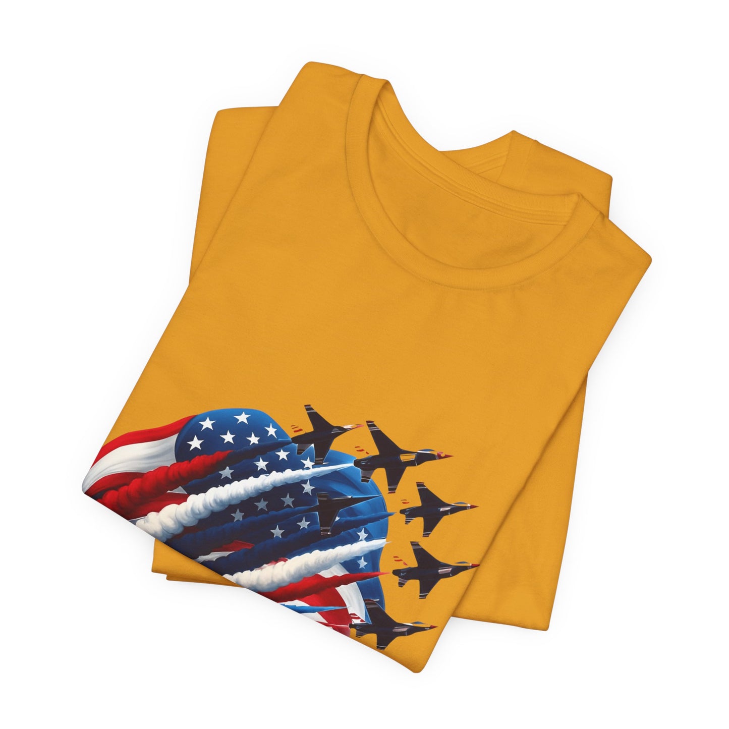 Patriotic Jet Flyover T-Shirt — American Flag Smoke Trail Tee