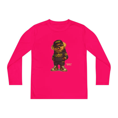 Youth Long Sleeve Tee — Streetwear Bear Graphic, 'Respect' Hip-Hop Kids Shirt