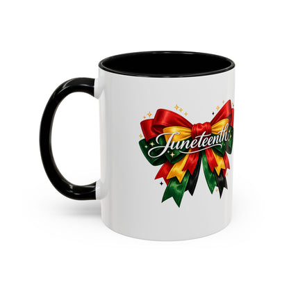 Juneteenth Ribbon Coffee Mug — Black/Red/Green Celebration Accent Mug