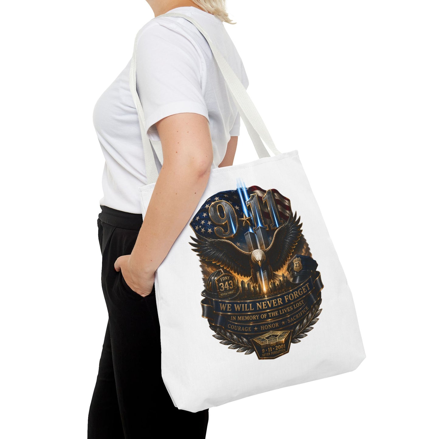 9/11 Memorial Eagle Tote Bag – Never Forget Tribute Tote