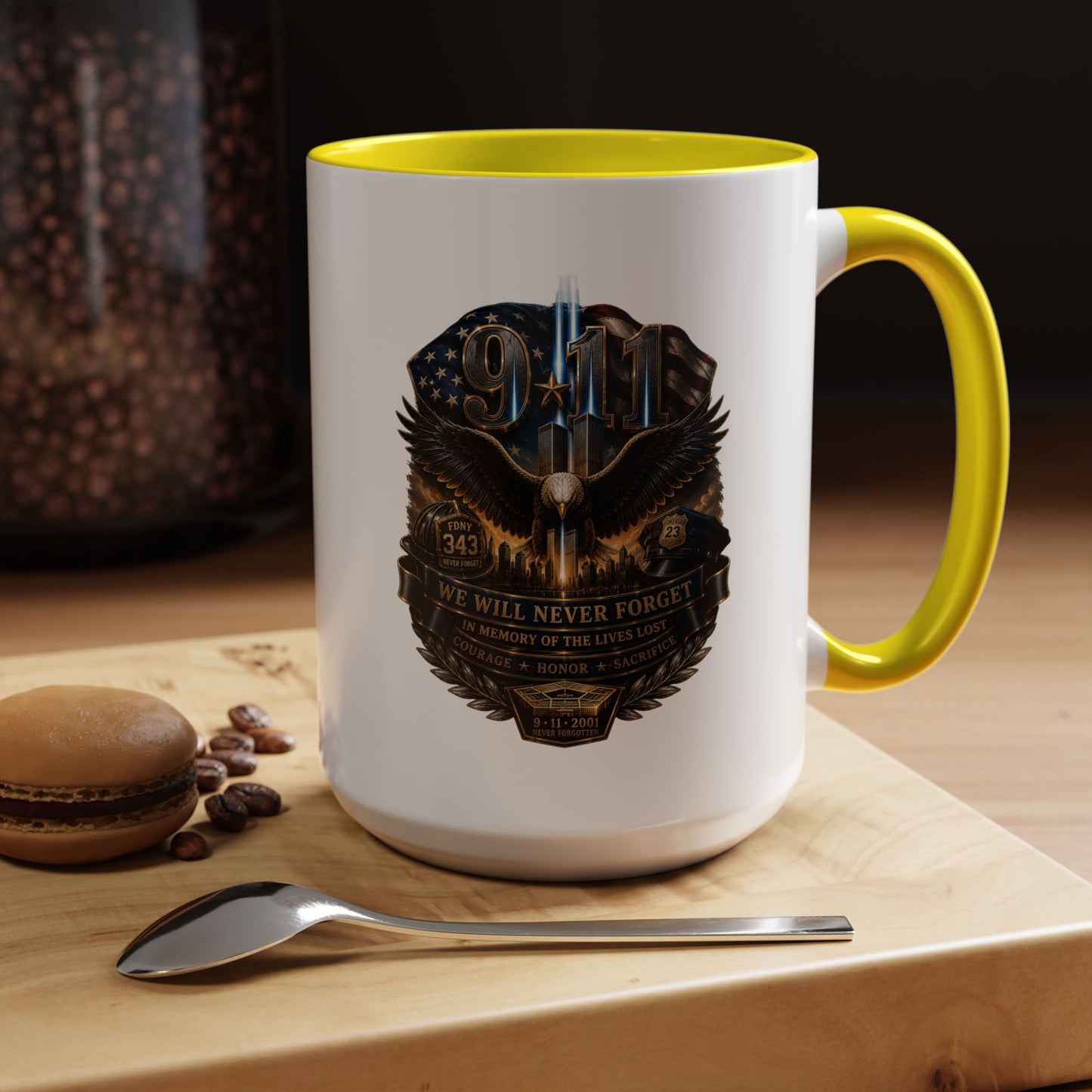 9/11 Tribute Coffee Mug — Never Forget Memorial Eagle Design (11/15oz)