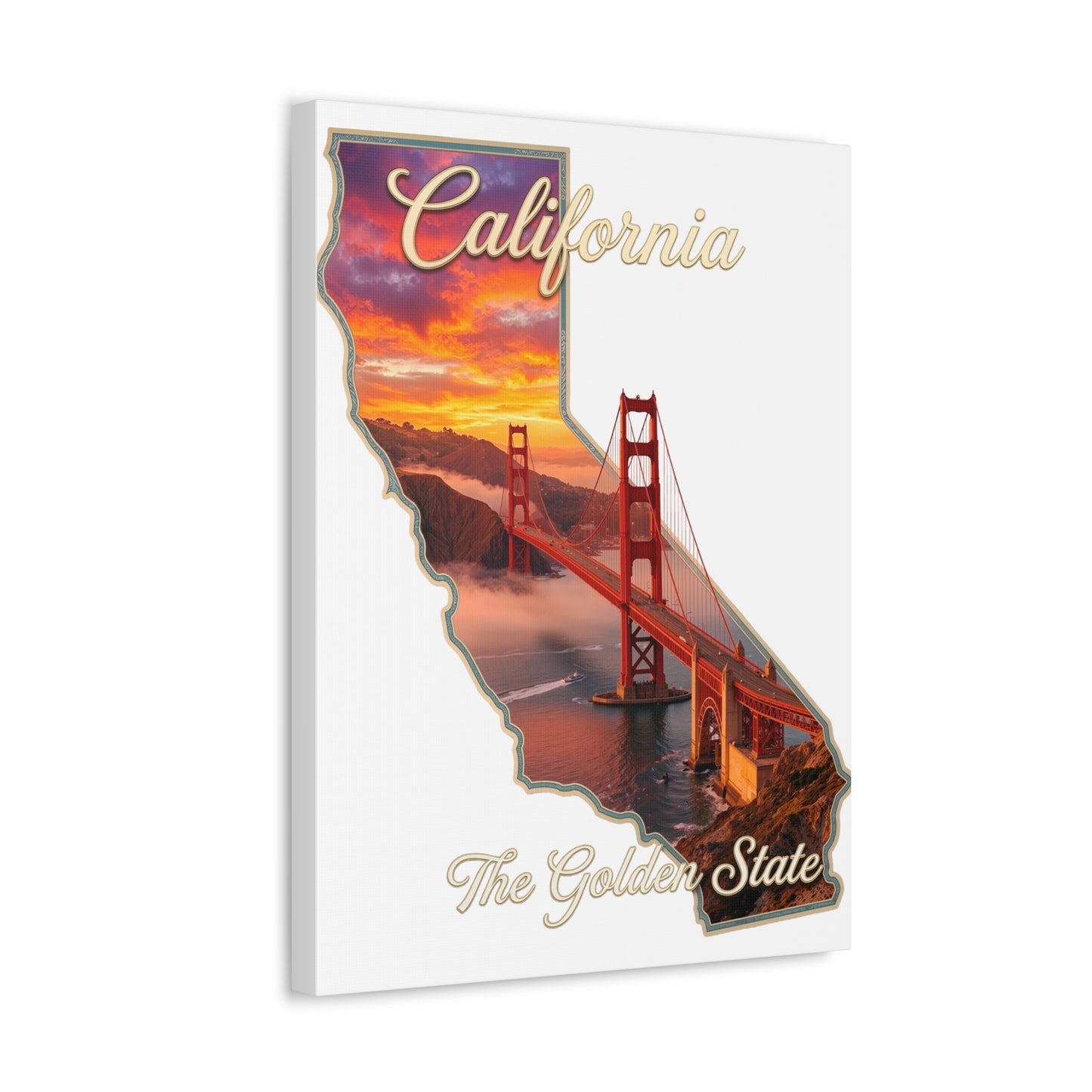 California Golden State Canvas Wall Art — Golden Gate Bridge Sunset