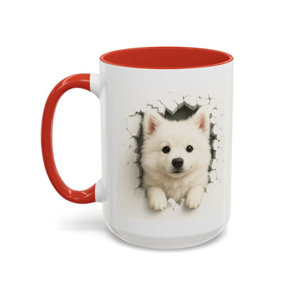 White Samoyed Puppy Accent Coffee Mug — Cute Dog Breakthrough Design (11/15 oz)