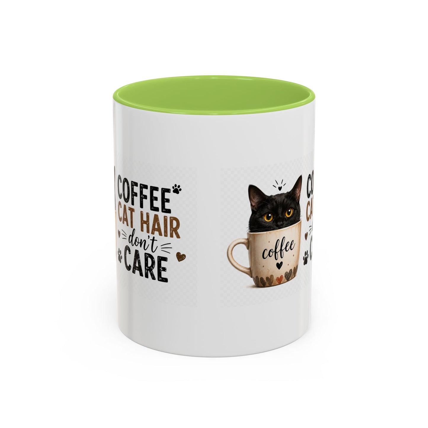 Coffee & Cat Hair Mug — "Coffee, Cat Hair, Don't Care" Accent Ceramic Coffee Mug (11/15oz)