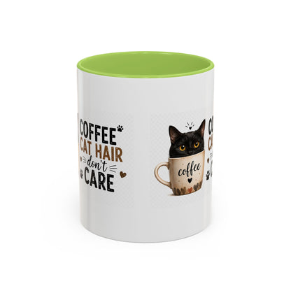 Coffee & Cat Hair Mug — "Coffee, Cat Hair, Don't Care" Accent Ceramic Coffee Mug (11/15oz)