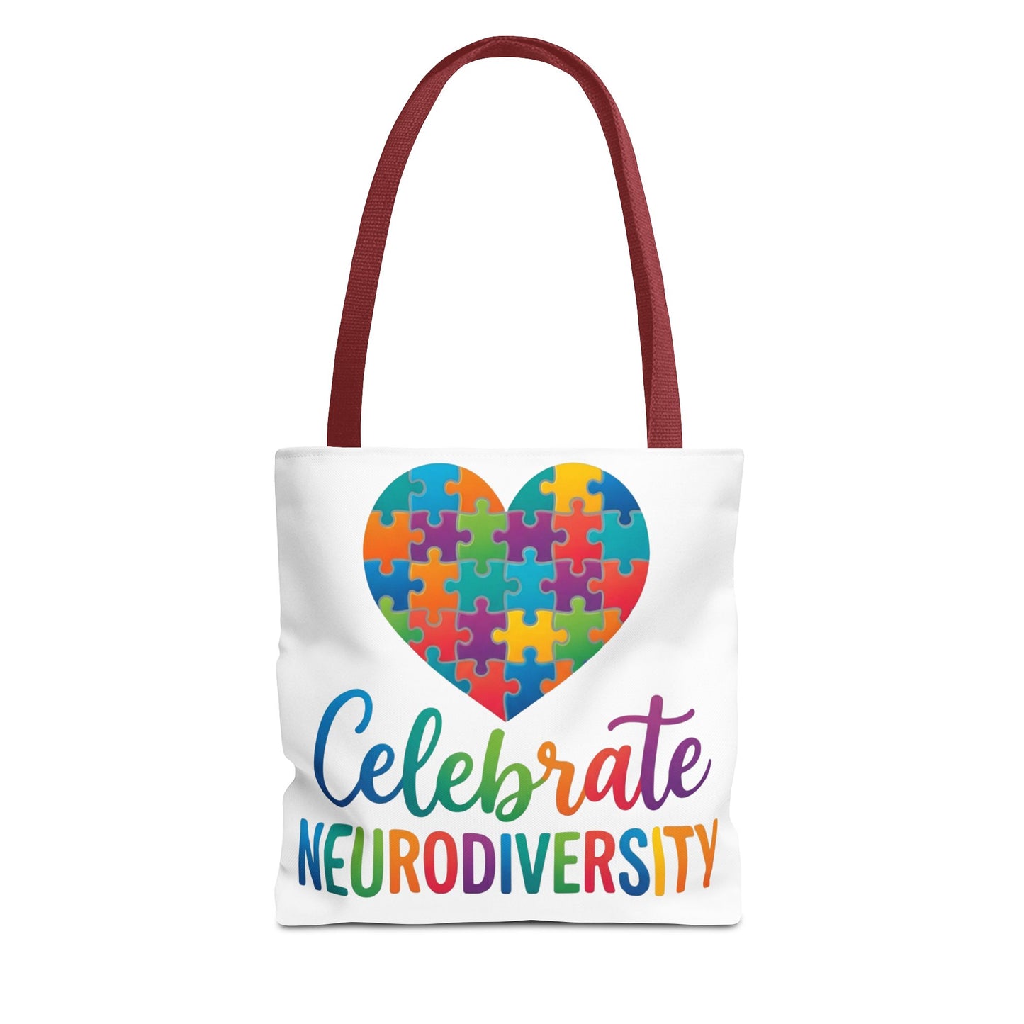 Celebrate Neurodiversity Tote Bag – Rainbow Puzzle Heart Awareness Tote