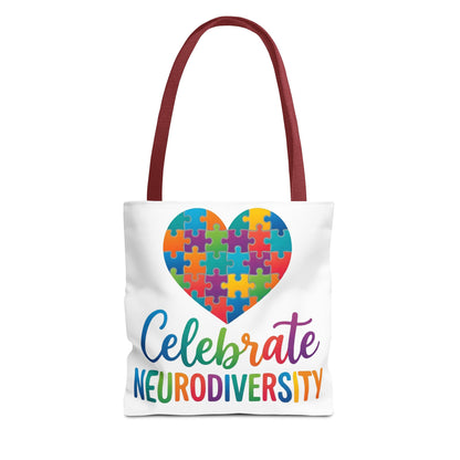 Celebrate Neurodiversity Tote Bag – Rainbow Puzzle Heart Awareness Tote