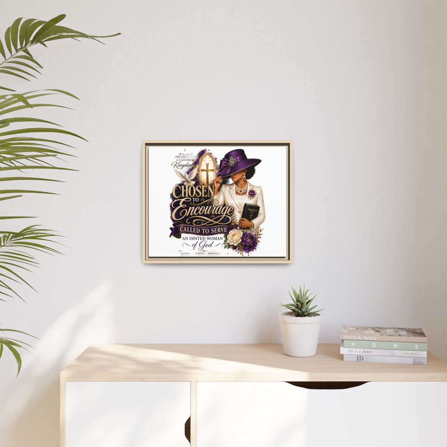 Chosen to Encourage — Framed Faith Canvas Wall Art (Called to Serve, Anointed Woman of God)