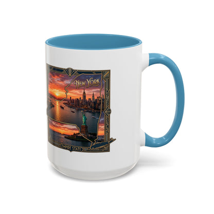 New York Skyline Accent Coffee Mug — Empire State Sunset Scene (11/15oz)