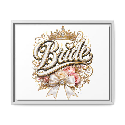 Framed Bride Canvas Wall Art — Elegant Bridal Crown & Floral Wedding Decor