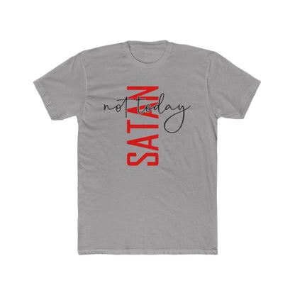Crew Tee — "No Today Satan" Vertical Red Text Graphic T‑Shirt