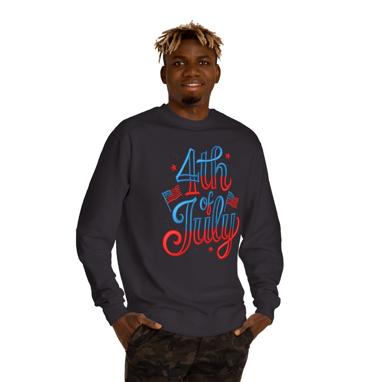 4th of July Crewneck Sweatshirt - Patriotic American Flag Graphic