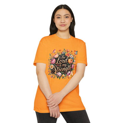 Christian T-Shirt — "The Lord Is My Strength" Floral Faith Tee