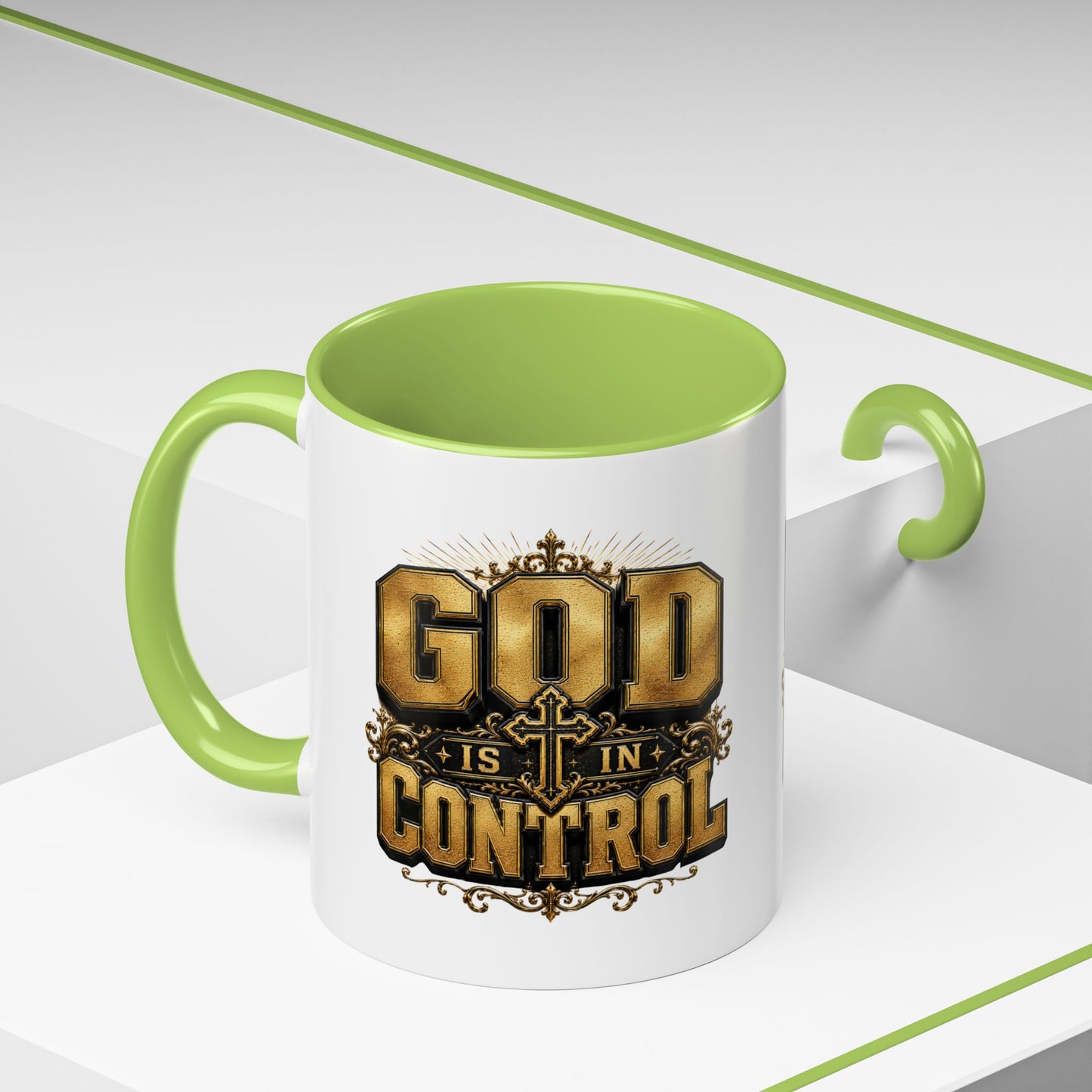 God Is In Control Accent Coffee Mug – Inspirational Christian Religious Coffee Cup