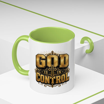 God Is In Control Accent Coffee Mug – Inspirational Christian Religious Coffee Cup
