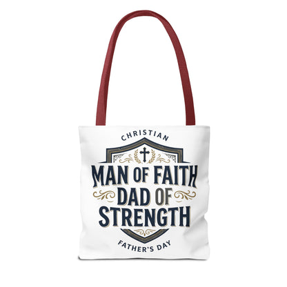 Christian "Man of Faith, Dad of Strength" Tote Bag — Father's Day Gift