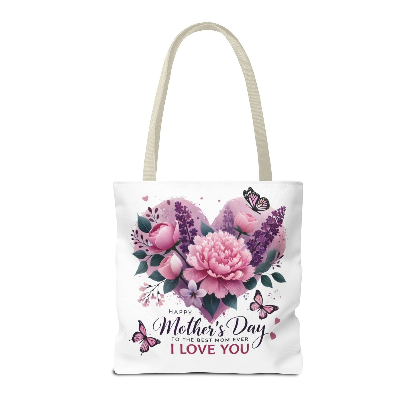 Mother's Day Floral Tote Bag - "Happy Mother's Day I Love You" Heart Bouquet