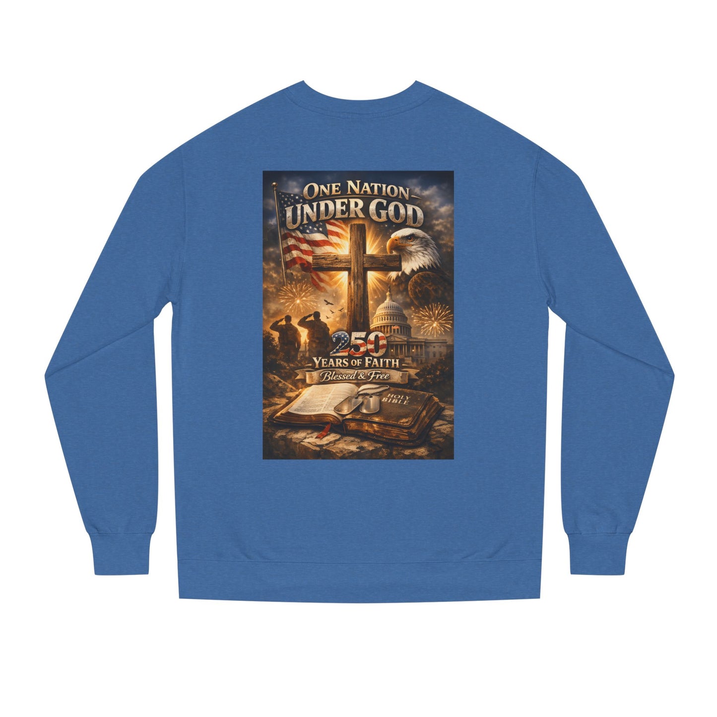 Patriotic Christian Sweatshirt — "One Nation Under God" 25 Years of Faith Crewneck