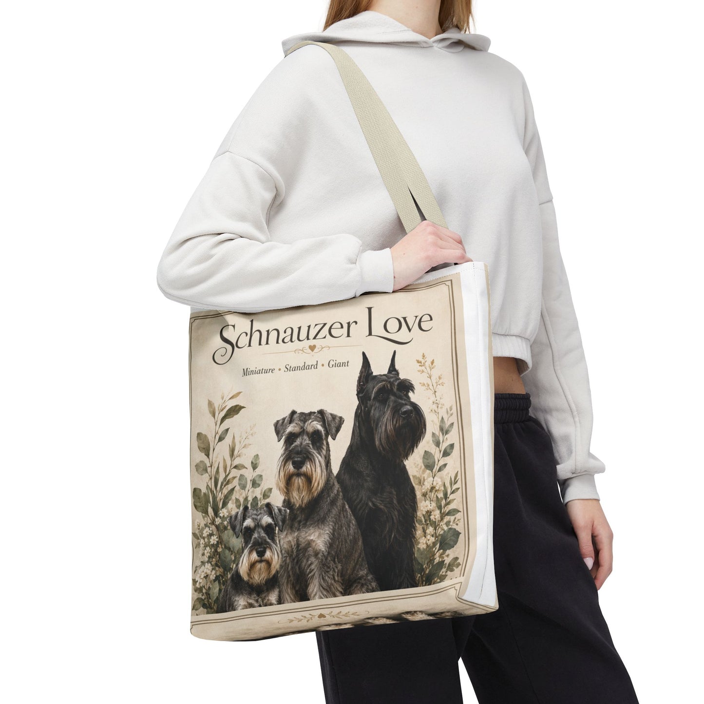 Schnauzer Love Tote Bag — Illustrated Dog Portraits, Miniature Standard Giant