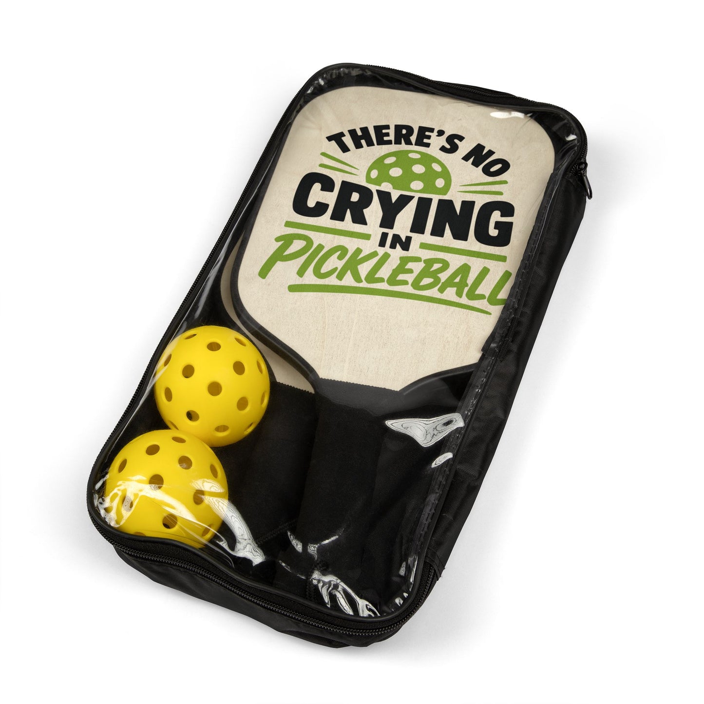 Pickleball Paddle Set – “There’s No Crying in Pickleball” Graphic Kit (2 Paddles + Balls)