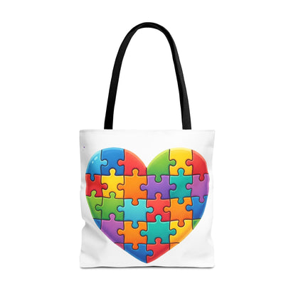Autism Puzzle Heart Tote Bag - Colorful Awareness Canvas Tote