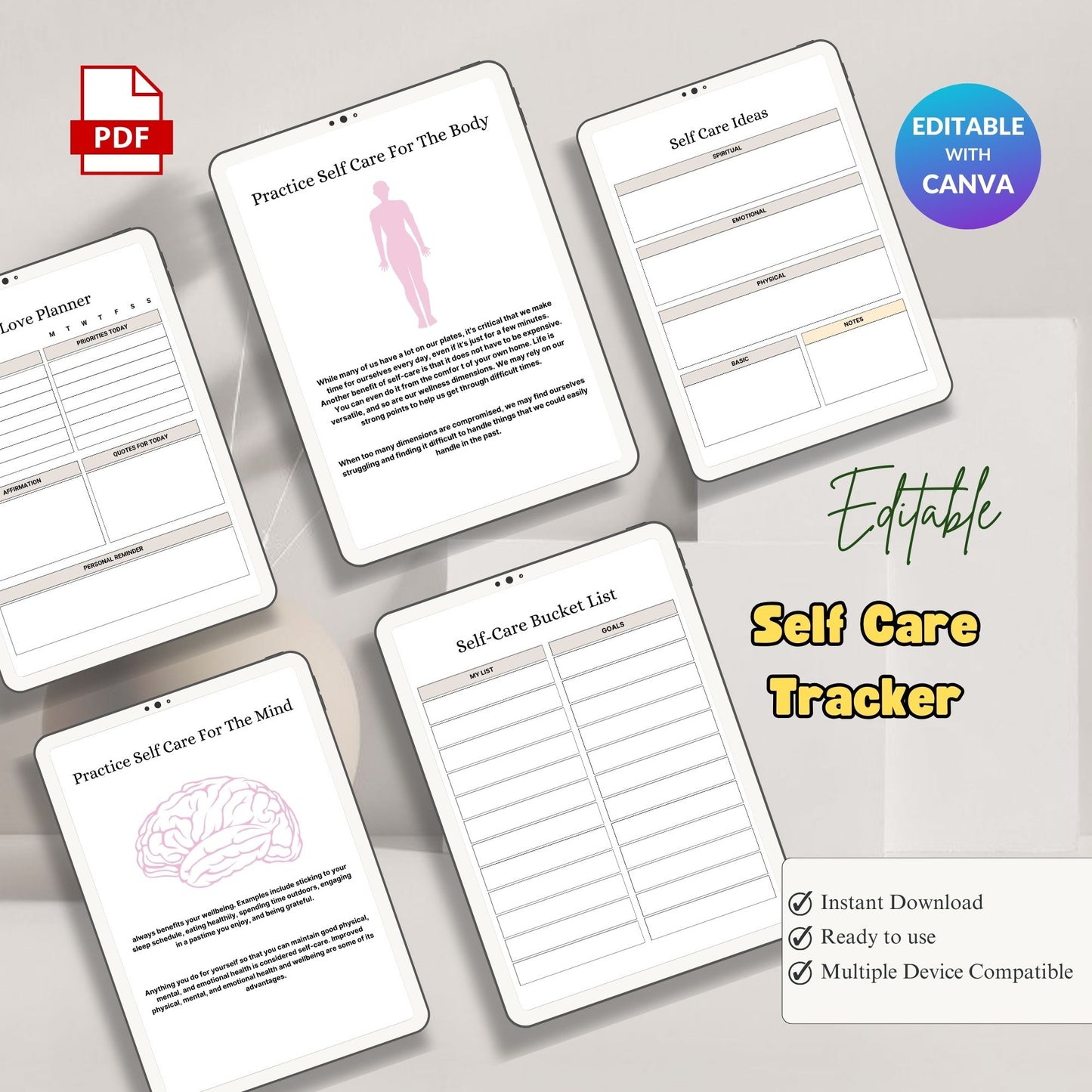 Self Care Tracker Printable | Daily Wellness, Mood & Habit Tracker Planner
