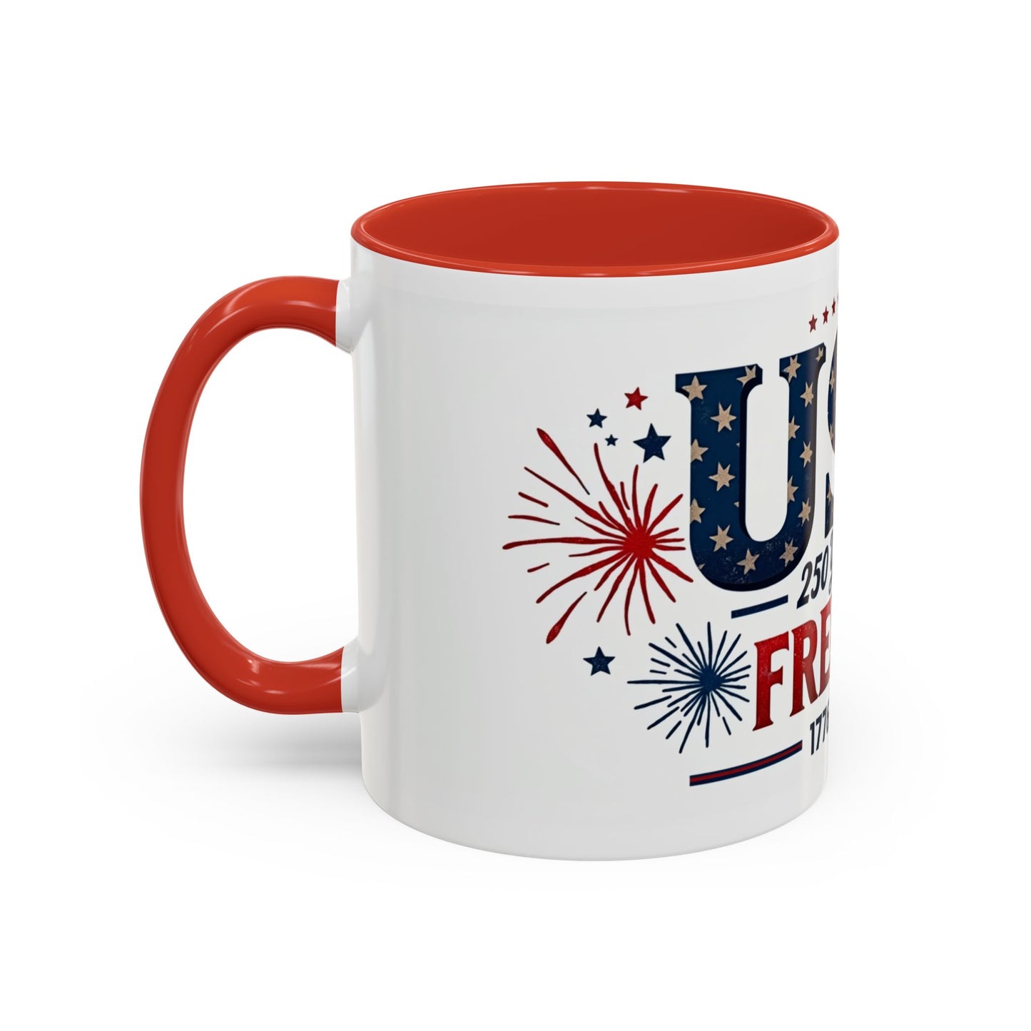 USA 250 Years of Freedom Accent Coffee Mug – 1776–2026 Patriotic Fourth of July Gift