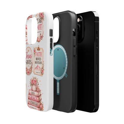 Christian Phone Case - "Fear Not, Faith Moves Mountains, Jesus Saves" Floral Magnetic Impact-Resistant Case