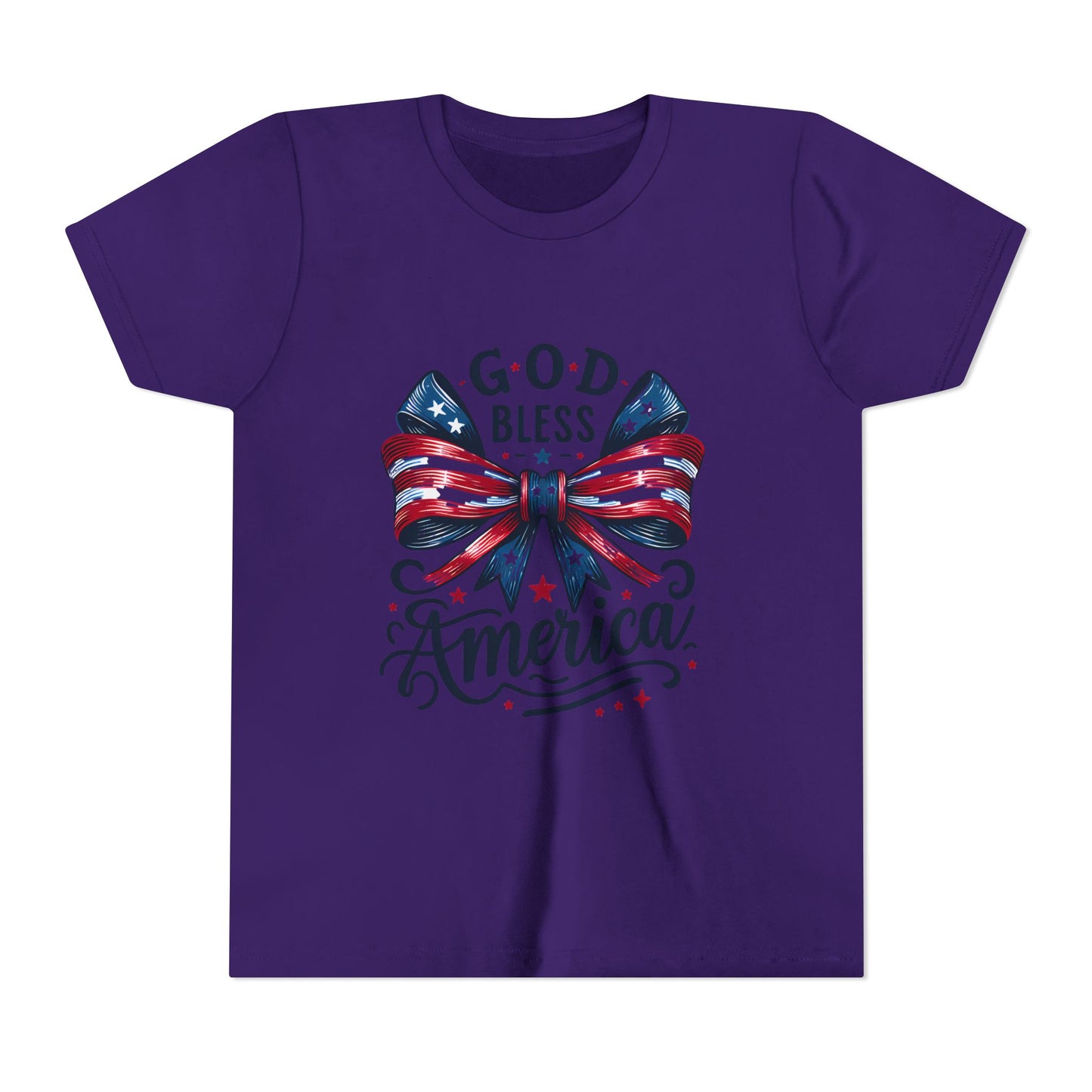 Youth Tee — "God Bless America" Patriotic Bow T-Shirt (4th of July, Memorial Day)