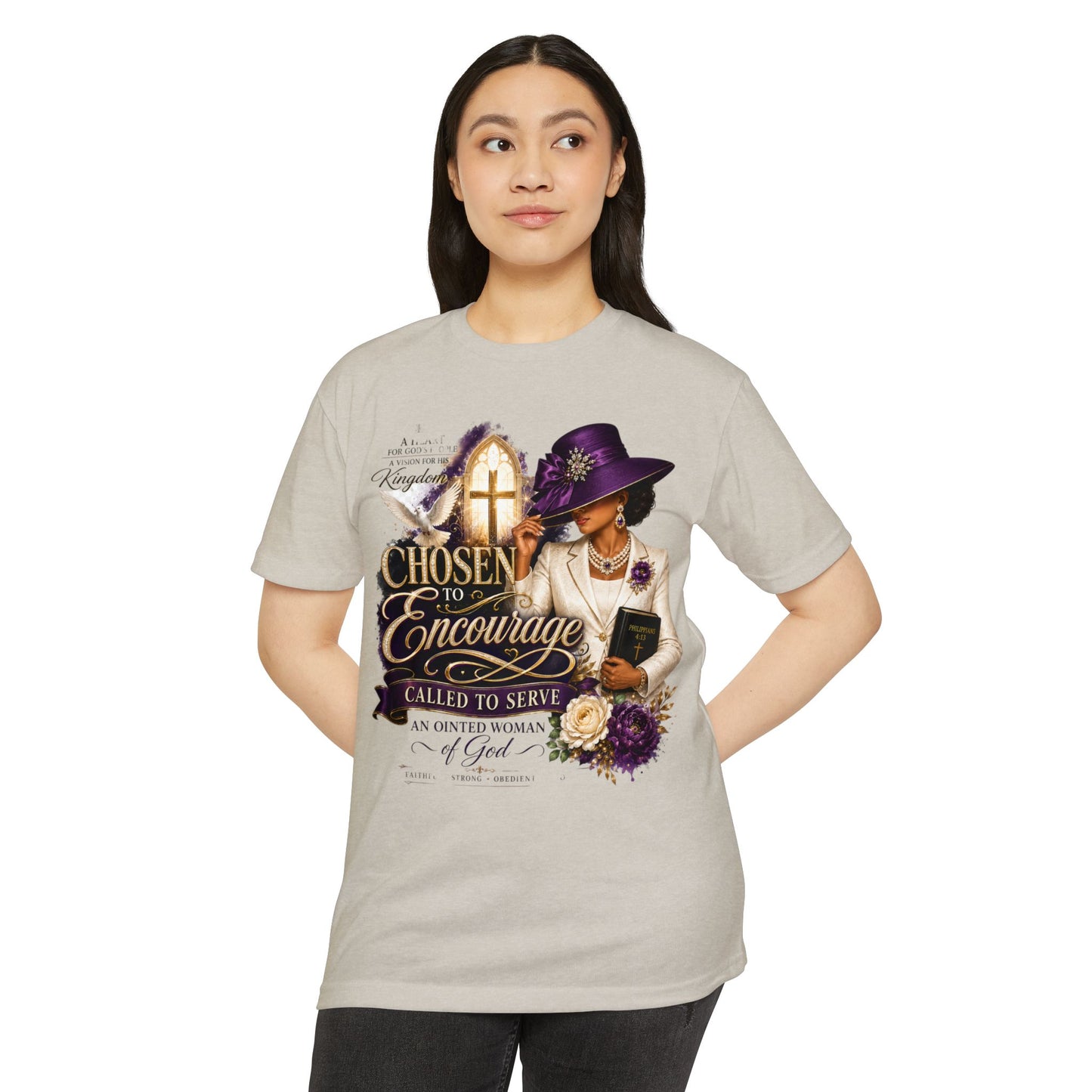 Chosen to Encourage Christian T-Shirt — 'Called to Serve' Purple Church Hat Design