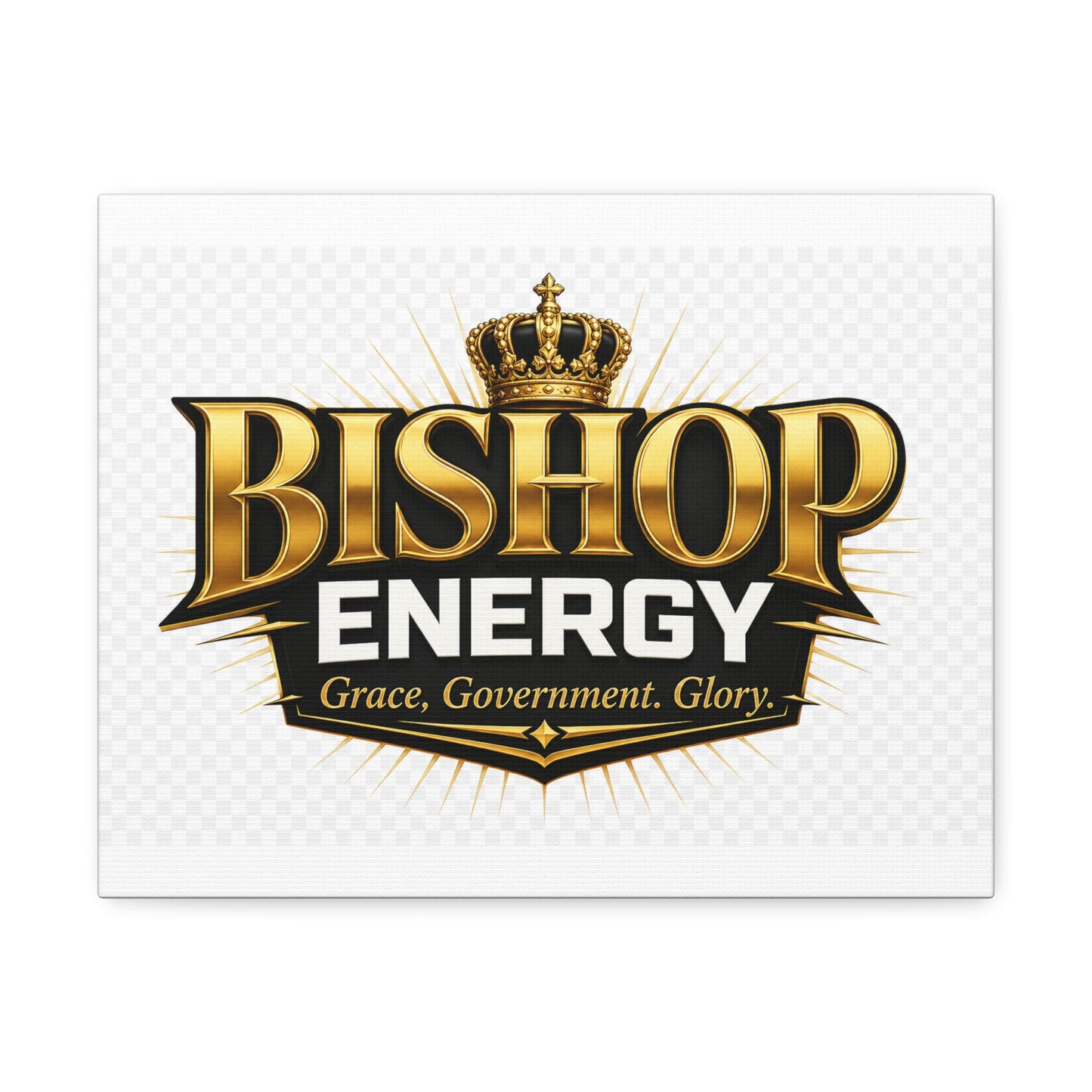 Bishop Energy Stretched Canvas - Gold Crown Emblem (Grace, Government, Glory)