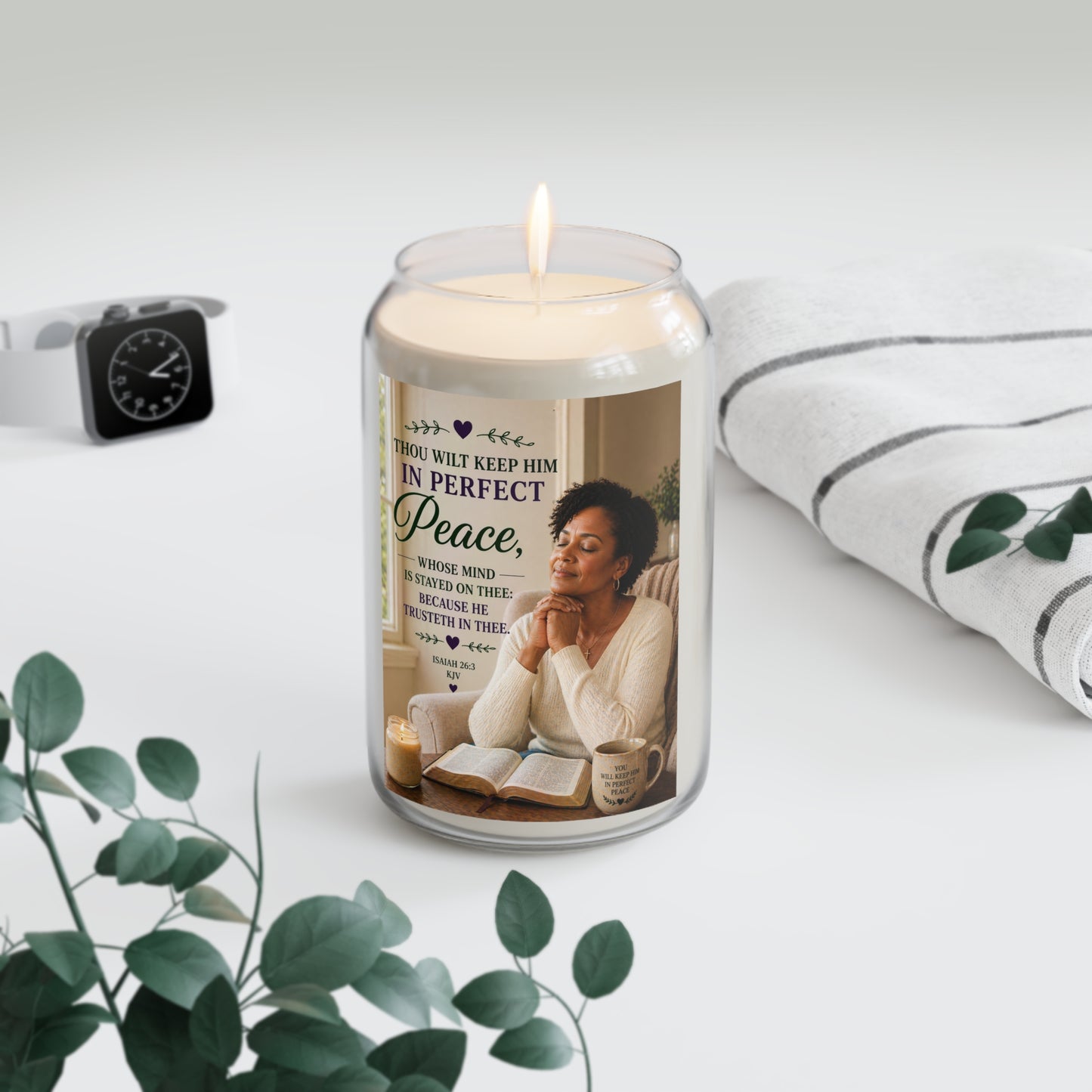 Soy Candle — "Perfect Peace" Inspirational Prayer Quote, 13.75oz
