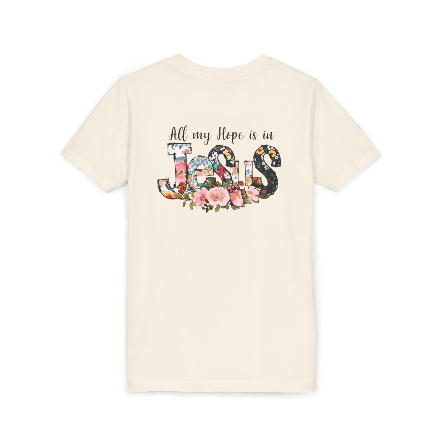 Youth Tee — "All My Hope Is in Jesus" Floral Christian Shirt