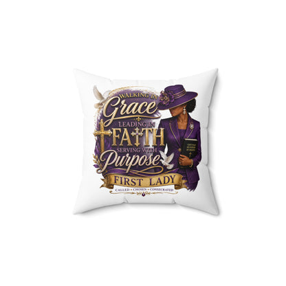 First Lady Faith Pillow — "Walking in Grace, Leading in Faith" Decorative Throw Pillow