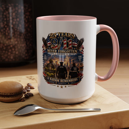 11oz/15oz Coffee Mug — 25 Years of 9/11 Never Forgotten Memorial Design