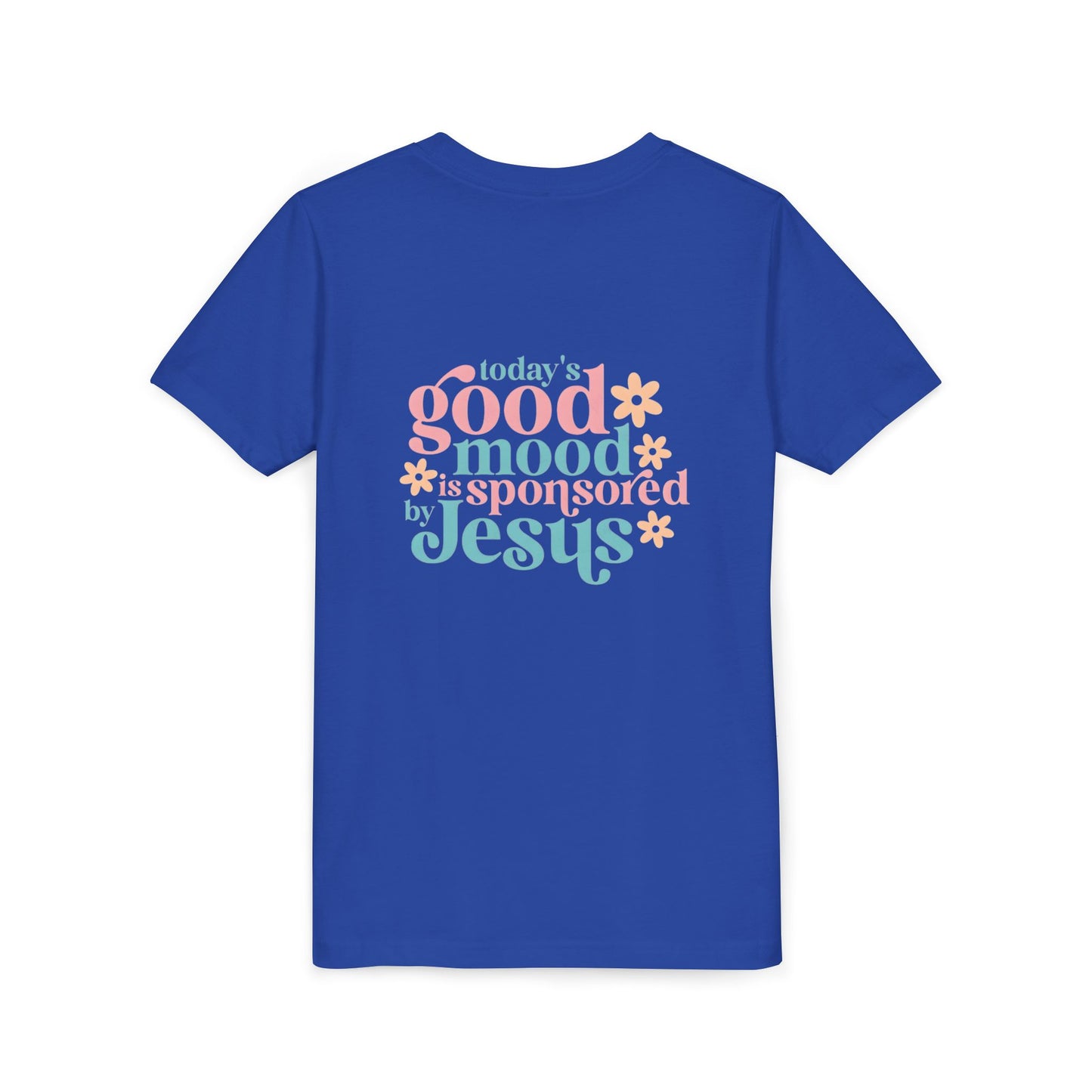 Youth Tee – "Today's Good Mood is Sponsored by Jesus" Retro Floral Christian Shirt