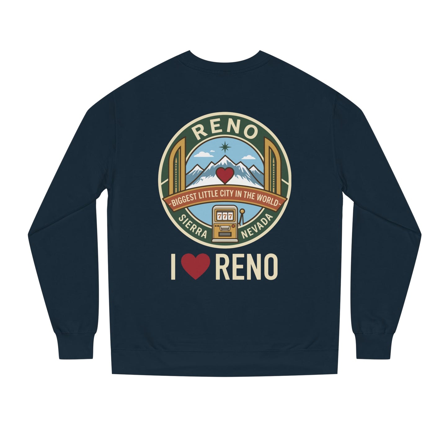 I  Reno Sweatshirt — Vintage Reno Nevada Mountain Badge Crewneck