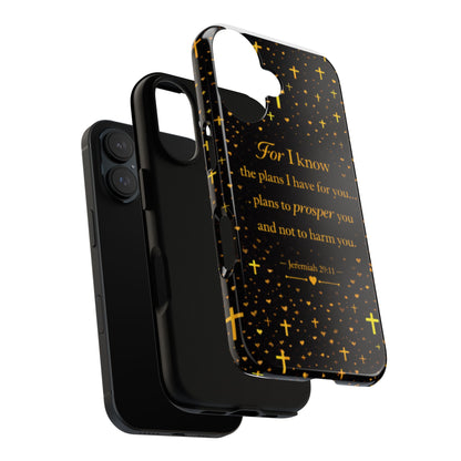 Phone Case — "For I Know" Jeremiah 29:11 Gold Cross Christian Tough Case