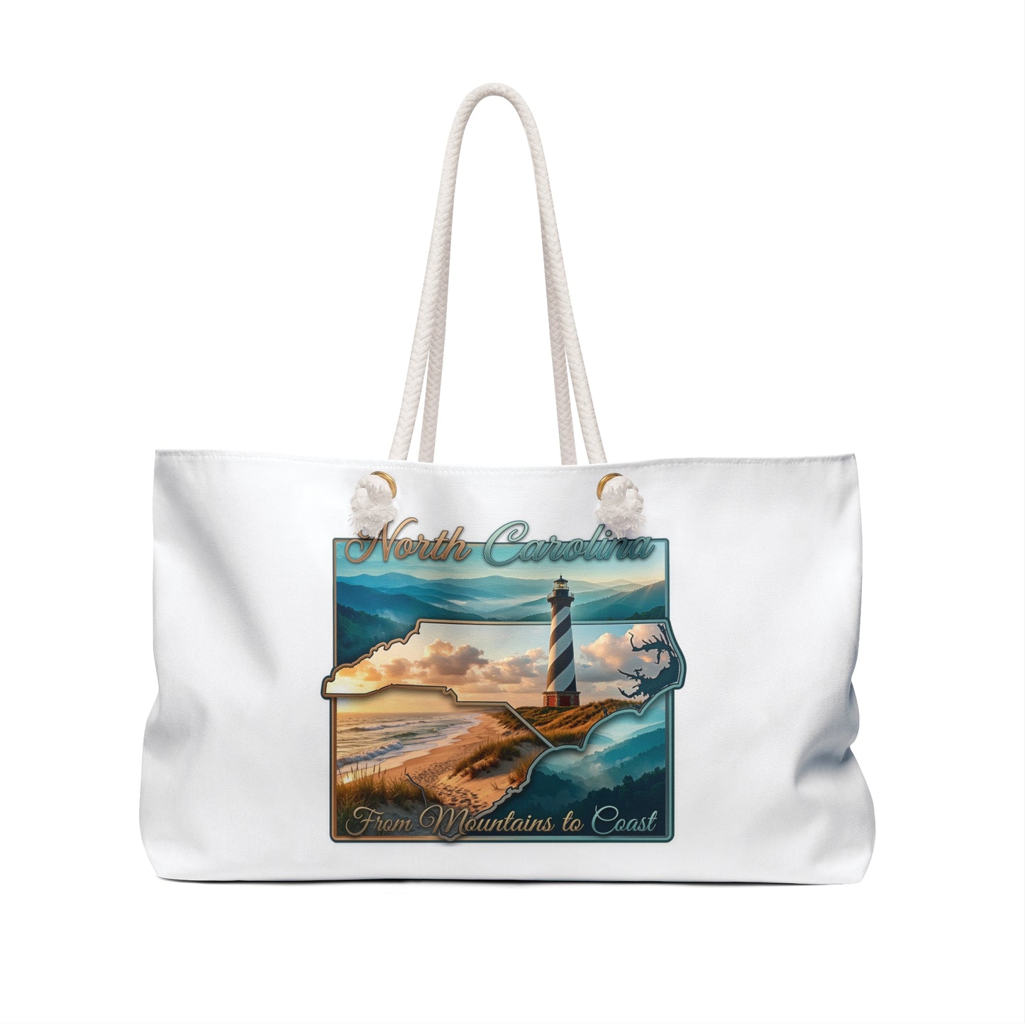North Carolina Lighthouse Weekender Bag — From Mountains to Coast Travel Tote