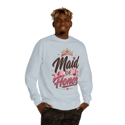 Maid of Honor Sweatshirt — Pink Script Bridal Party Crewneck