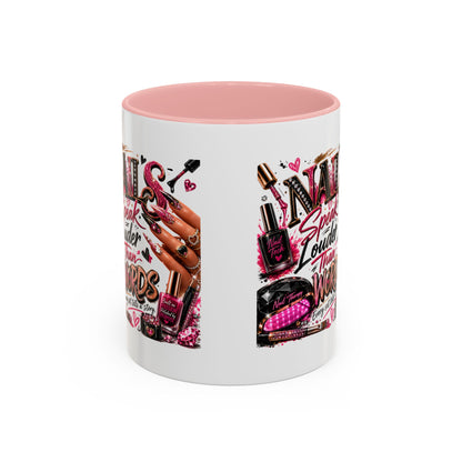 Nails Speak Louder Than Words Accent Coffee Mug — Pink Manicure Beauty Gift (11/15oz)