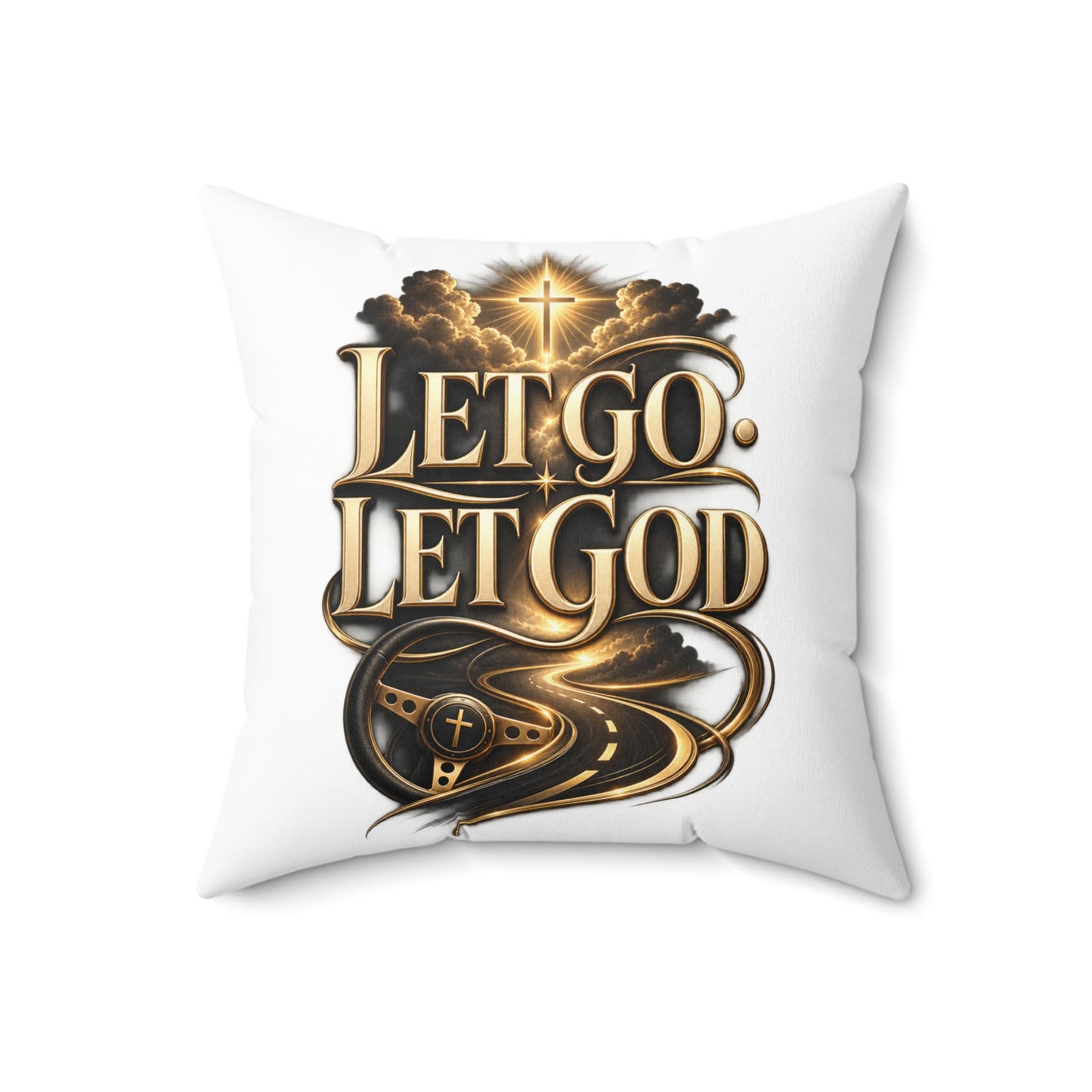 Let Go Let God Decorative Pillow — Inspirational Christian Throw Pillow with Cross & Script