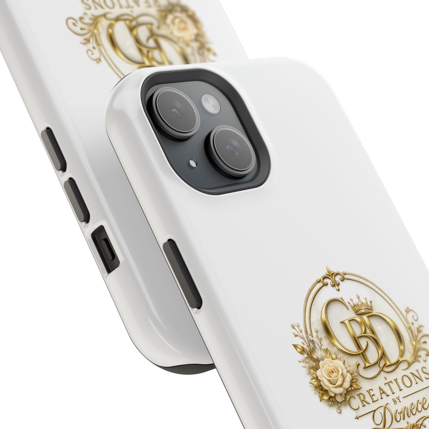 Magnetic Impact-Resistant Phone Case — Gold Floral Crest Logo