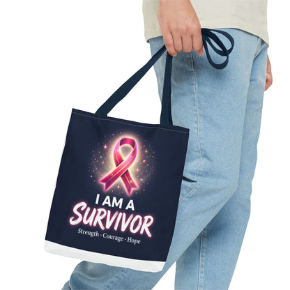 Survivor Ribbon Tote Bag — "I Am A Survivor" Breast Cancer Awareness Tote
