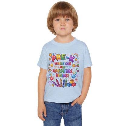 Toddler T‑Shirt — "Pre-K: Where Our New Adventure Begins!" Colorful Back-to-School Tee