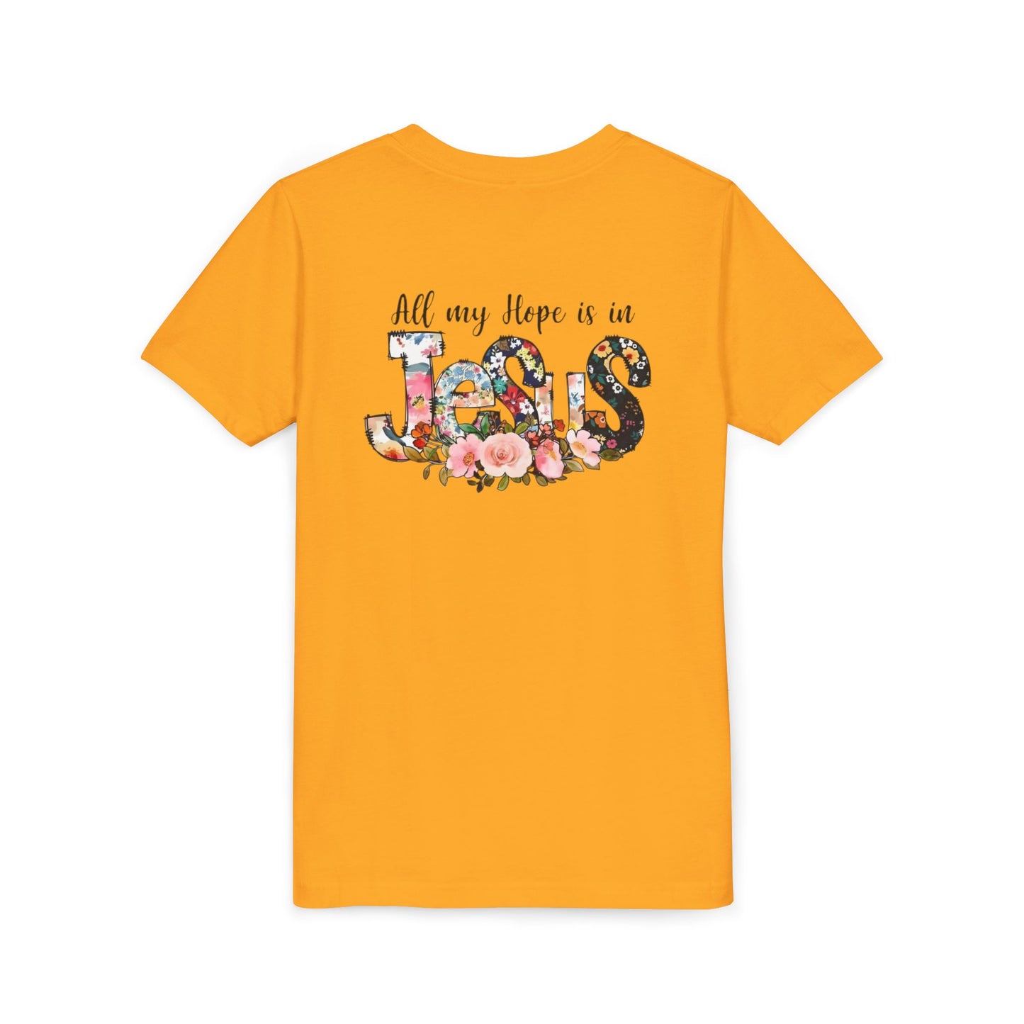 Youth Tee — "All My Hope Is in Jesus" Floral Christian Shirt